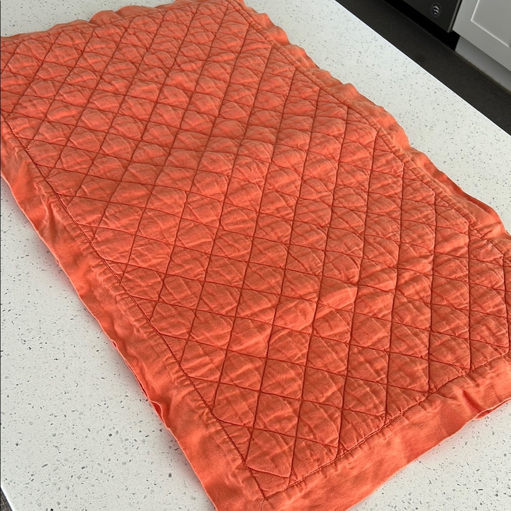 Pottery Barn Belgian Flax Linen Diamond Quilted Sham in Orange x 2